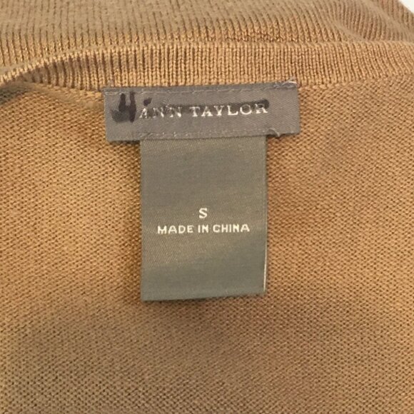 Ann Taylor Womens Silk Cotton Cashmere Blend Tan Cardigan Sweater Beads Sequins - Picture 10 of 11